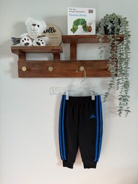 adidas Kids Black Joggers with Blue Side Stripes